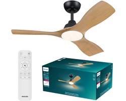 Philips Olas Ventilator met LED lamp - Diameter: 106cm - Instelbaar wit licht van 3000K tot 6500K - Dimbaar tot 5% - Inclusief afstandsbediening - 2650 Lumen - Zwart/Hout