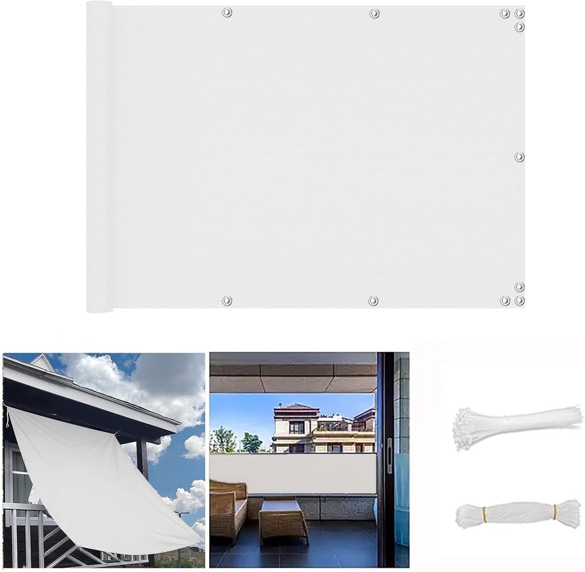 Balkonscherm 100x1000 cm Wit - UV-bestendig Privacydoek voor Balkon en Terras