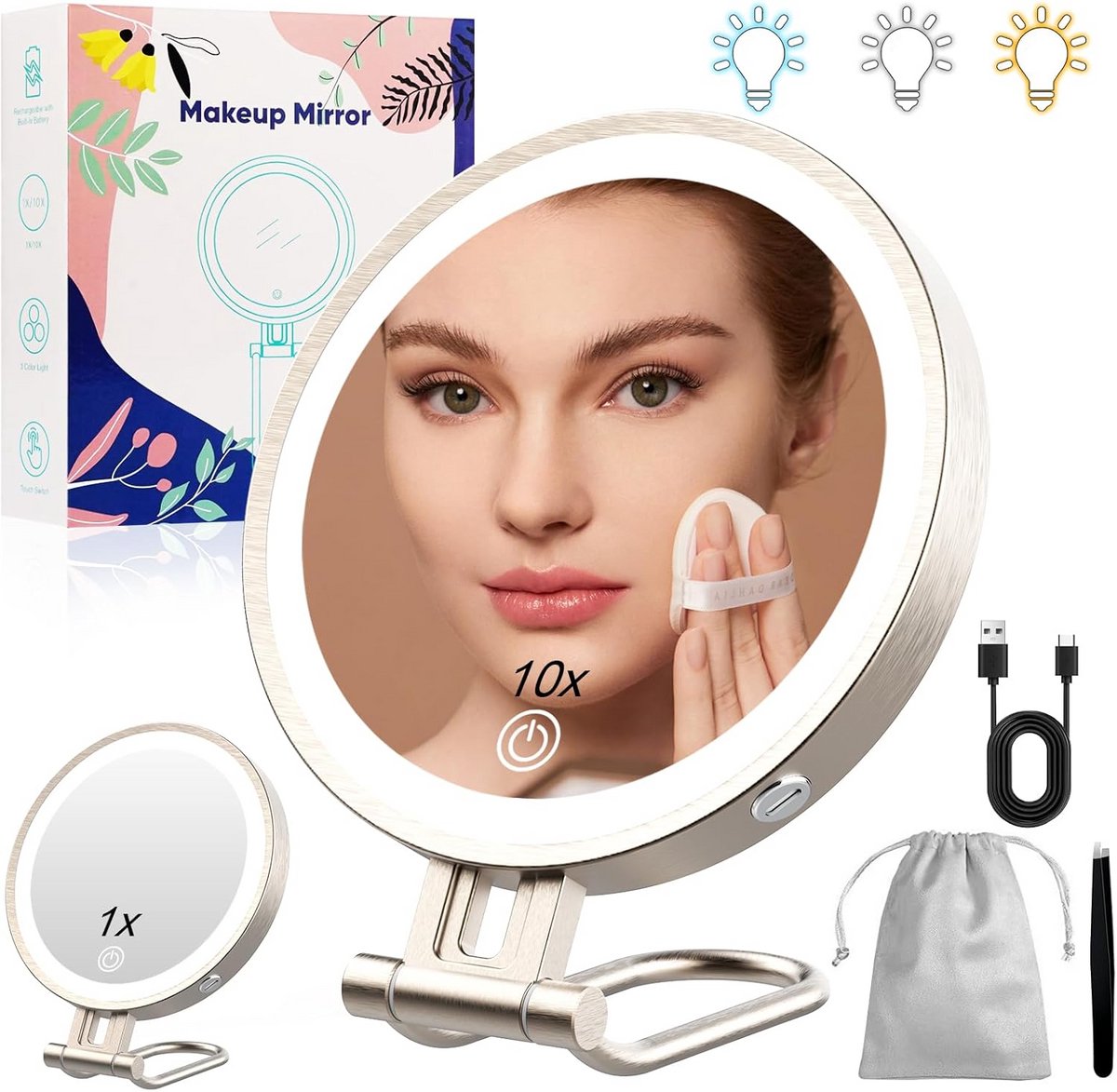 Vergroot Make-up Spiegel met Verlichting en 10x Vergroting