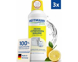 3 x HEITMANN pure Pure Citroenzuur 500 ml, Effectieve kalkaanslagverwijderaar in keuken en badkamer, 100% natuurlijk citroenzuur, Ontkalker voor volautomatische koffiemachines, waterkokers en wasmachines, Voedselveilig