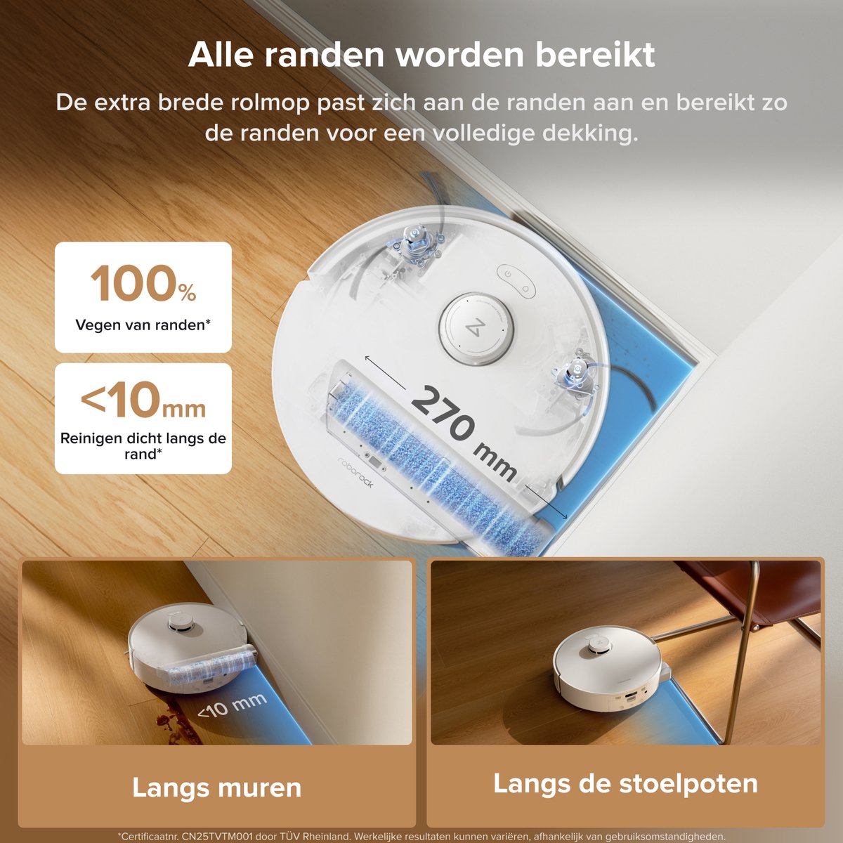 Roborock Qrevo Curv 2 Flow-Robotstofzuiger met dweilfunctie-SpiraFlow Realtime Zelfreinigende Rolmop-20.000 Pa-Dual Zero-Tangle-Systeem-AI Obstakelvermijding-Warmtewas dweil-tapijtbescherming — afbeelding 3