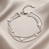 Lundholm Yaar Armband Dames Zilver Kleurig - Zilveren Armband met Hartjes - Schakelarmband Meerdere Lagen - Premium Stainless Steel Jewellery - Hypoallergene Sieraden - Kerstcadeau Mama - Cadeau Moeder - Vrouwen Cadeautjes - my Lundholm