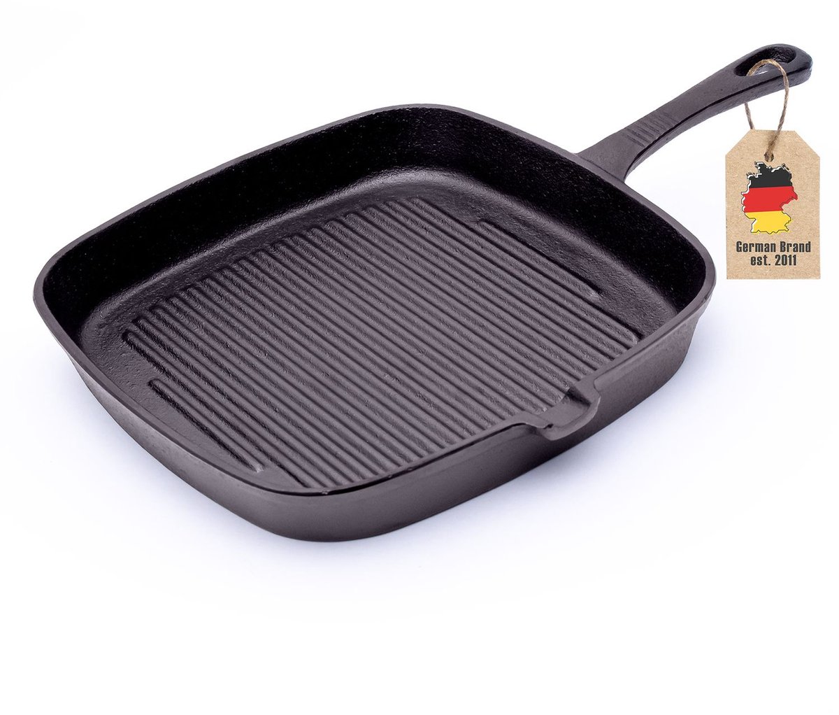 Intirilife Gietijzeren Pan 23 cm anti-aanbaklaag vierkante grillpan braadpan, geschikt voor gas en inductie, geribbelde gietijzeren pan met handvat, gietijzeren pan voor vlees, steak, groenten - anti-aanbaklaag van Intirilife