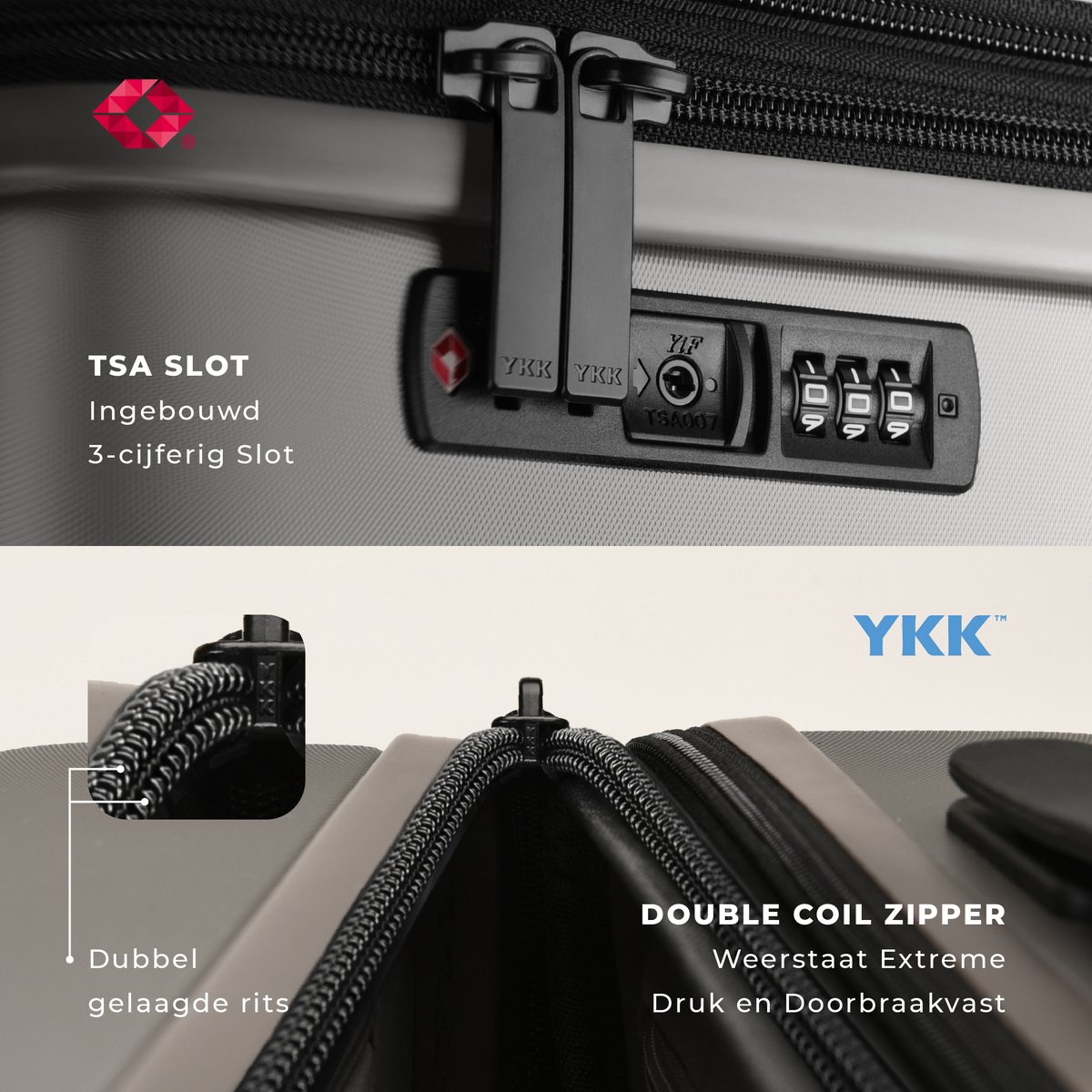 DAKOZO Handbagage Koffer 55x40x20 - Luxe Carry-On - Vergrootbare Reiskoffer - Veilig TSA cijferslot - Extra sterke YKK rits - Handbagage trolley - 100 procent Polycarbonaat - 39L - Zilver – foto 6