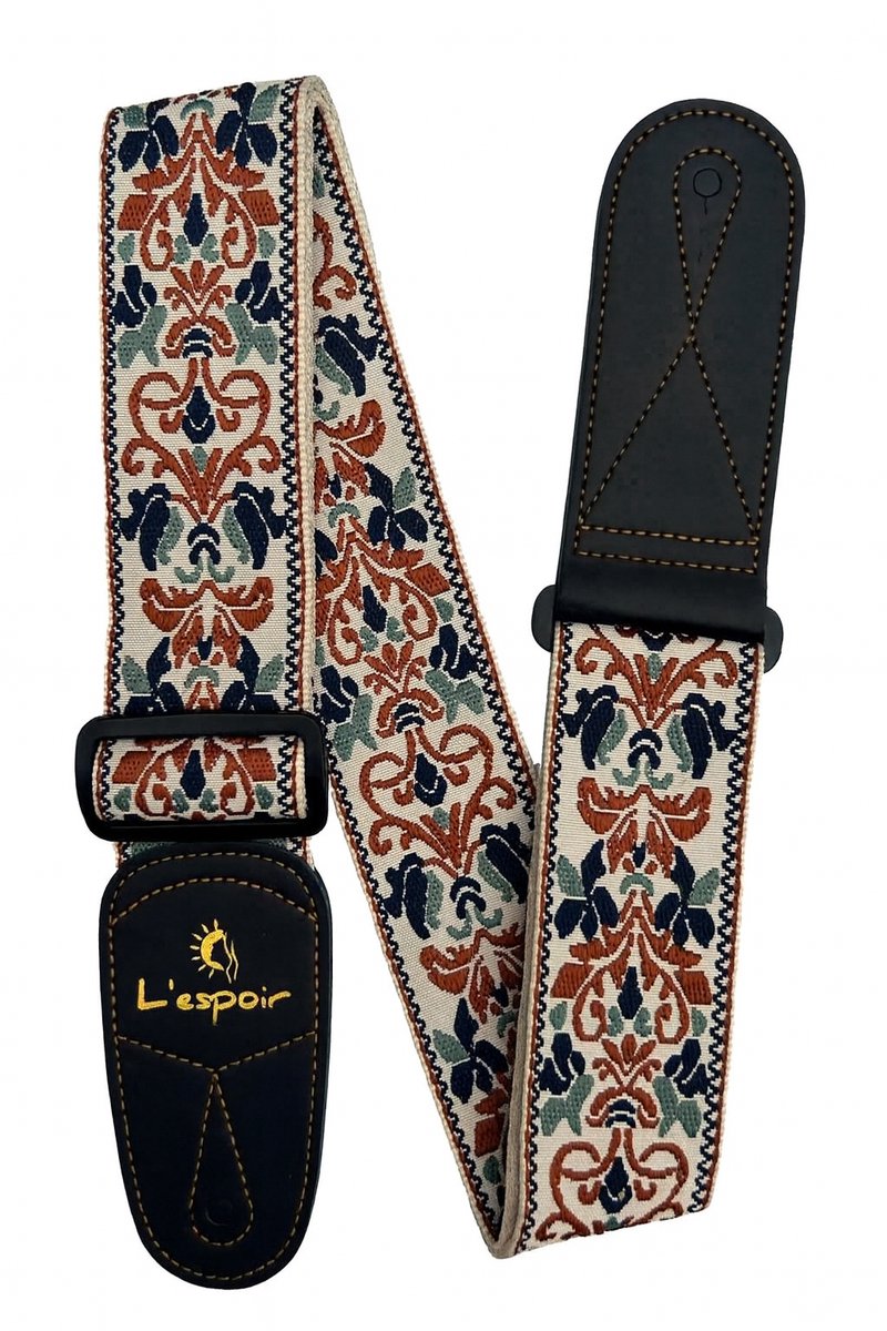 P&P® - Professionele Verstelbare Stevige Gitaarband - Guitar strap Band - Luxe Gitaarriem - Bas/Elektrische /Akoestische/Gitaar - Geborduurd Creme - Terra