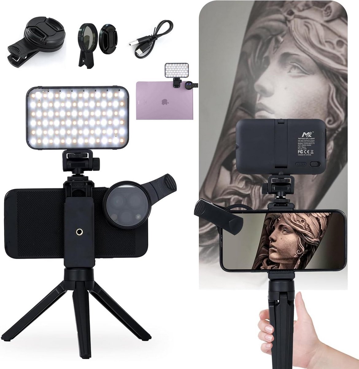 Professionele Fotografie Verlichting voor Tatoeages met Statief en Polarisatiefilter