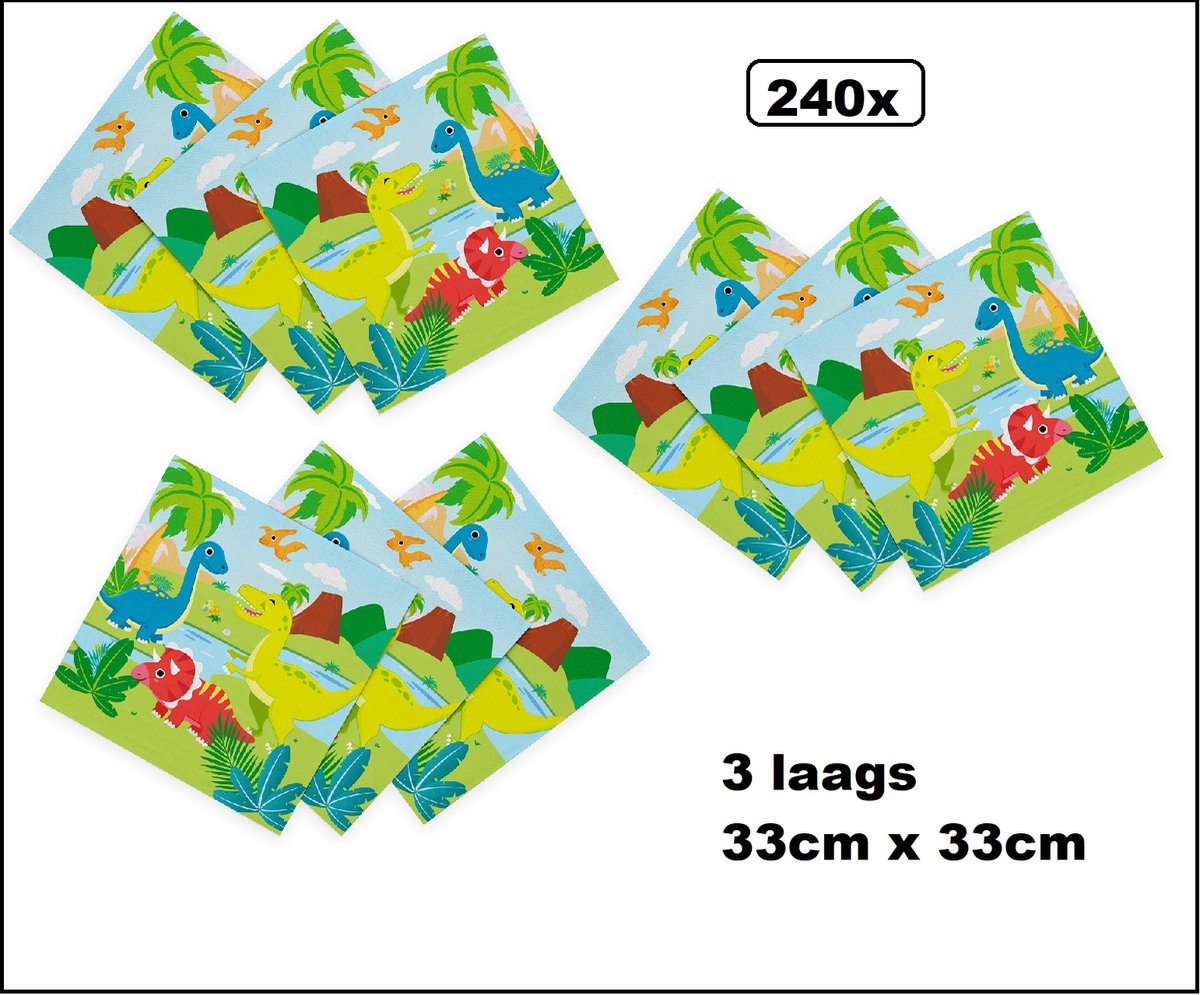 240x Servetten Dinosaurus 33cm x 33cm - 3 laags - Themafeest party Dino