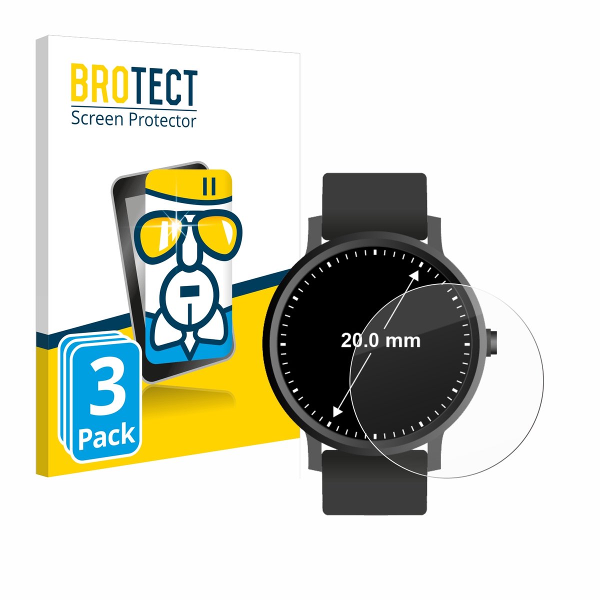 Screenprotector 3 Stuks voor Horloges (Rond, ø: 20 mm) Beschermglas transparant