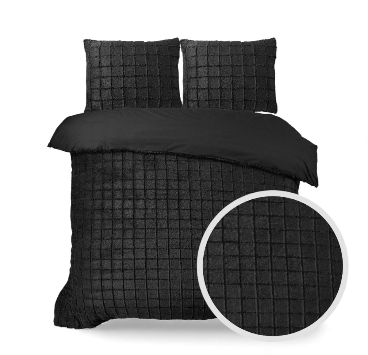 Husch Teddy Fleece Faux Fur Dekbedovertrek Zwart - Eenpersoons - 140x200/220 cm - Heerlijk Zacht