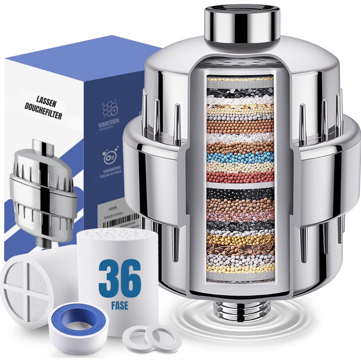 Quvo® Douche Filter - Waterfilter - Douchekop Filter - Zilver - 19 cm x 9 cm x 9 cm