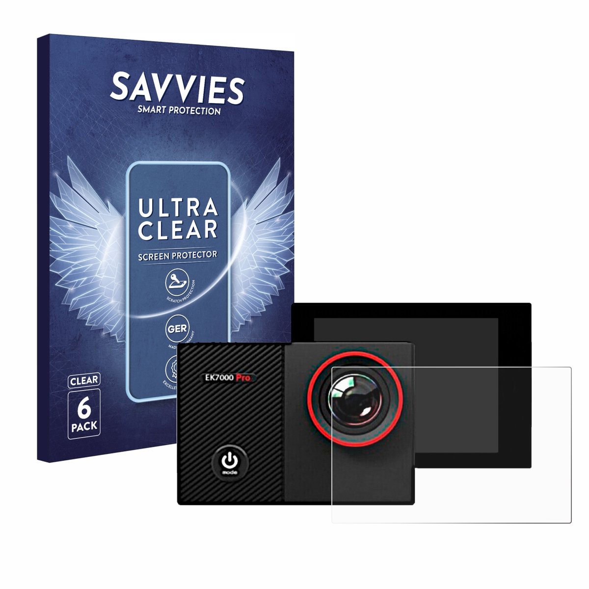 Savvies - Screenprotector voor Akaso EK7000 Pro - Folie Beschermfolie transparant 6 Stuks