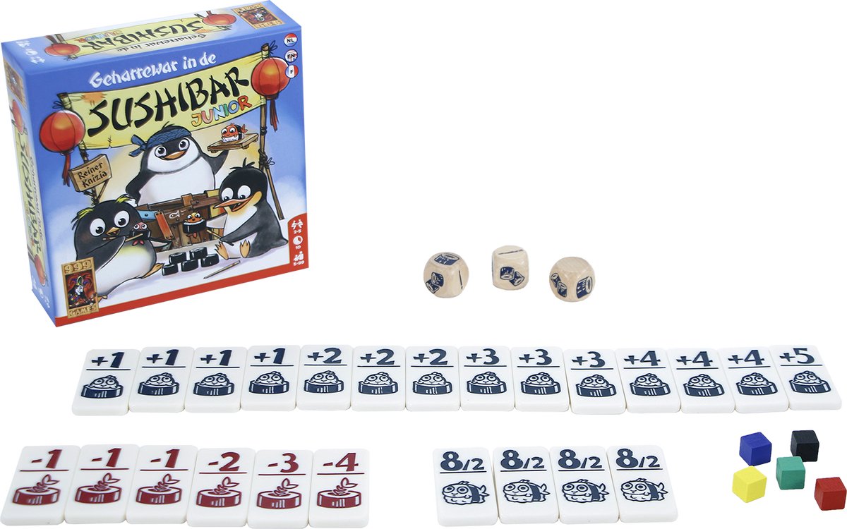 999 Games - Geharrewar in de Sushibar Junior - Dobbelspel - Snel dobbelspel voor het hele gezin - Gezelschapsspel - Familiespel - Klein cadeautje - bevat spelregels in NL en EN en FR — afbeelding 9