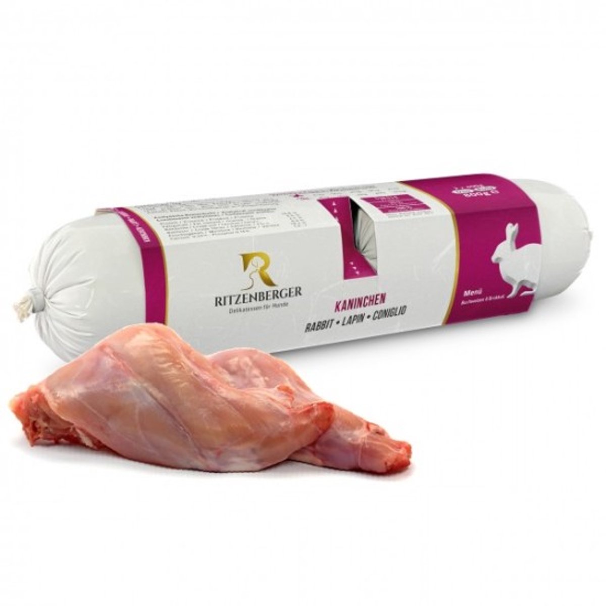 Ritzenberger Menu Konijn & Boekweit gestoomde worst 24 x 400 gram (doos 12 rollen, 9,6 kilo totaal)