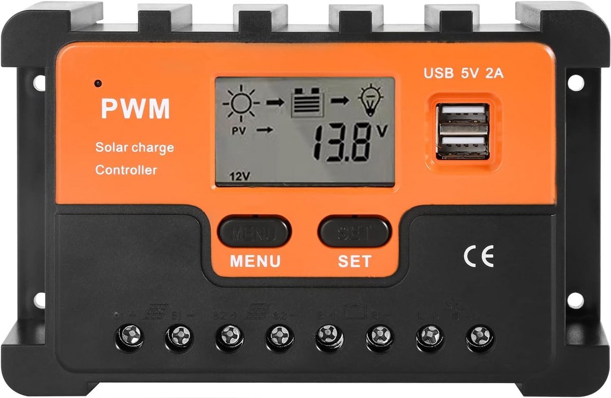 PWM Zonnelaadregelaar met Dubbele USB LCD Display voor 12V/24V Batterijen