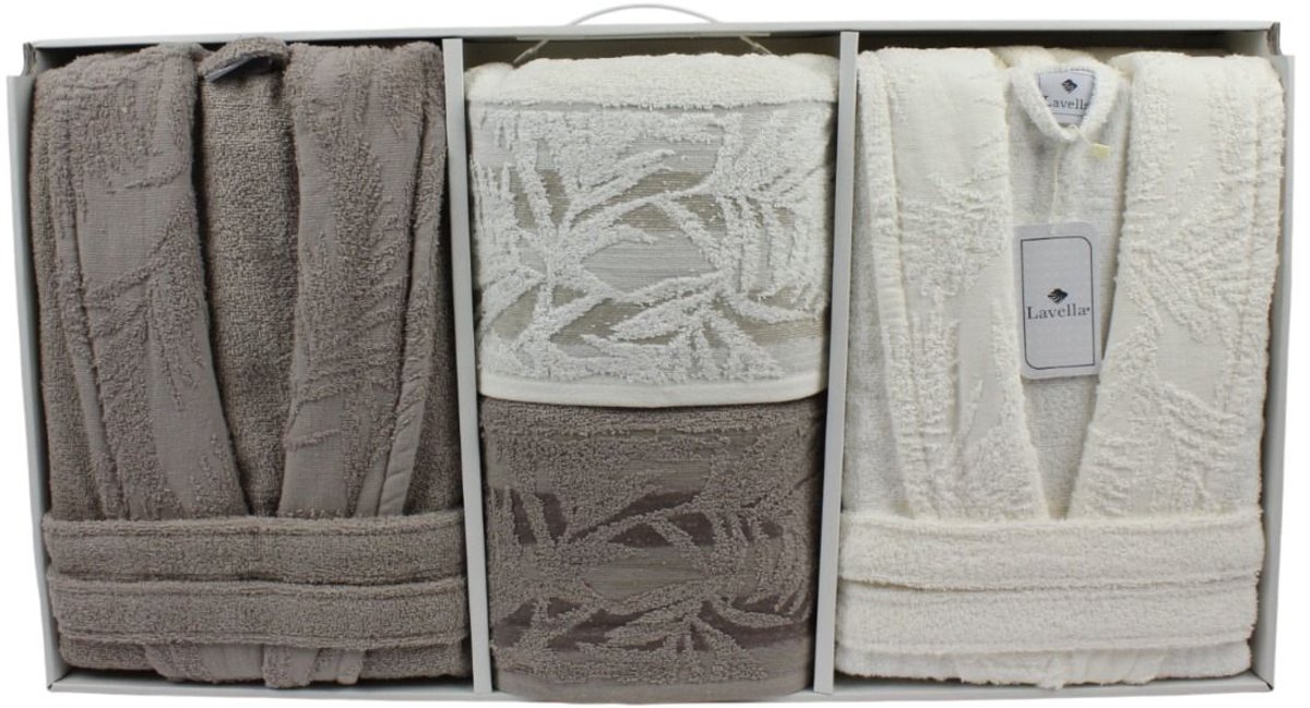 Lavella Duru Wellness Set Beige-Crème – Luxe 6-Delige Badjas & Handdoekenset van Zacht Katoen