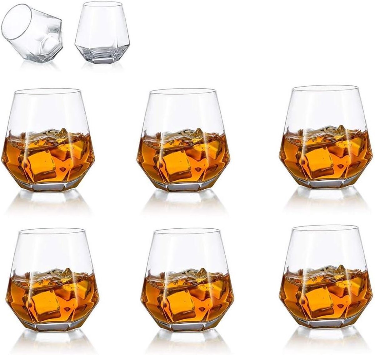 Whiskey glazen set van 6 - tumbler glas 300 ml voor bourbon, rum, bar - modern design