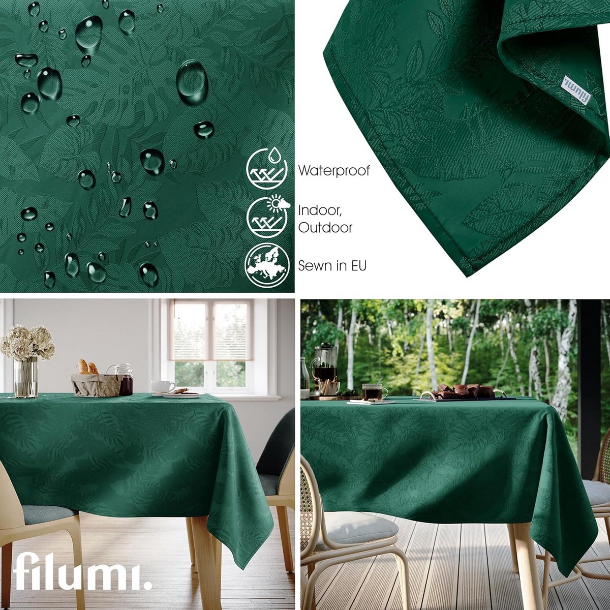Donkergroen Tafelkleed 100x100 cm met Monstera Patroon - Afwasbaar Binnen & Buiten