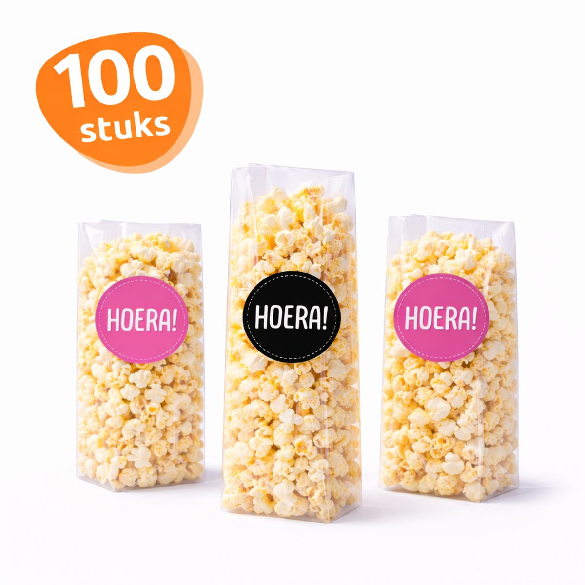 Transparante Blokbodemzakjes - 100 stuks - 8 x 5 x 25cm - Inclusief Sluitstickers - Traktatie Zakjes - Snoepzakjes, School & Uitdeelzakjes - Cellofaanzakjes Transparant - Isa's Friends
