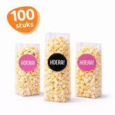 Transparante Blokbodemzakjes - 100 stuks - 8 x 5 x 25cm - Inclusief Sluitstickers - Traktatie Zakjes - Snoepzakjes, School & Uitdeelzakjes - Cellofaanzakjes Transparant - Isa's Friends