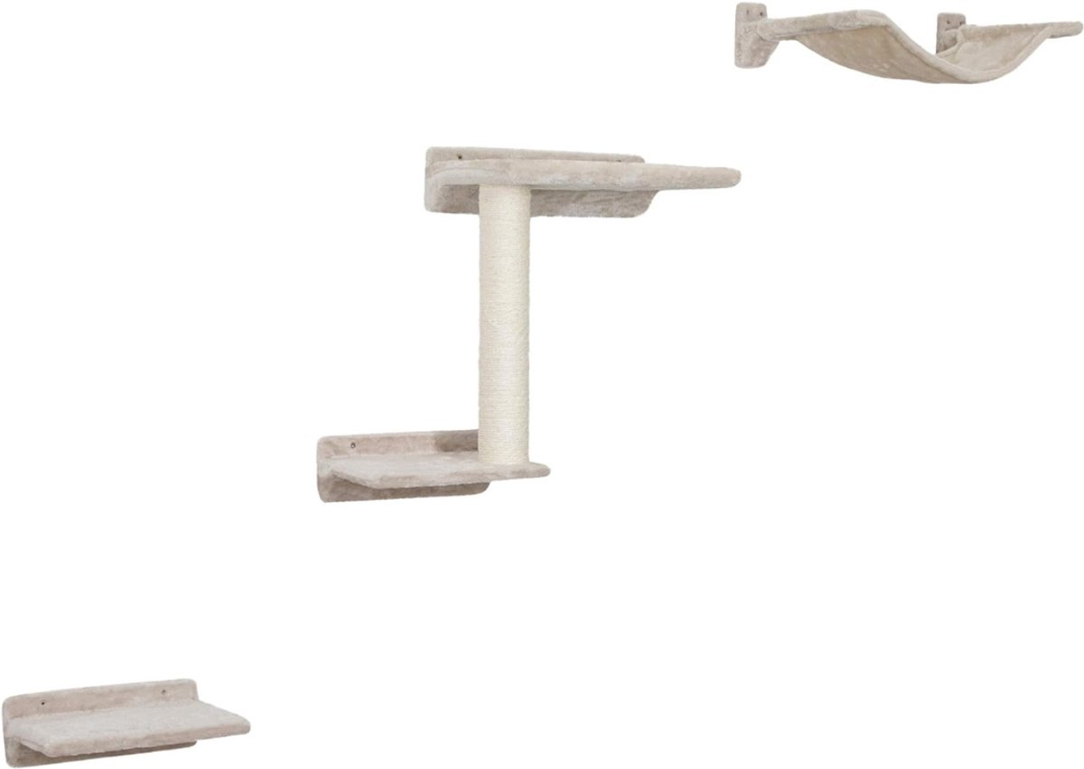 MIRA® Katten Klimmuur – Katten Klim Wand 5 delige Set – Wandmeubel Kat Inclusief Muurbevestiging – Beige - 45cm x 34cm x 20cm