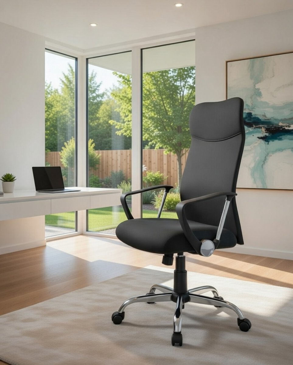 Ergonomische Bureaustoel Casa Serena - Draaibare Computestoel met Verstelbare Hoogte en Kantelfunctie, Gevoerde Zitting, vaker Comfort, Zwart - Ergonomisch voor Thuiswerk, Kantoor en Studeerbureau ...