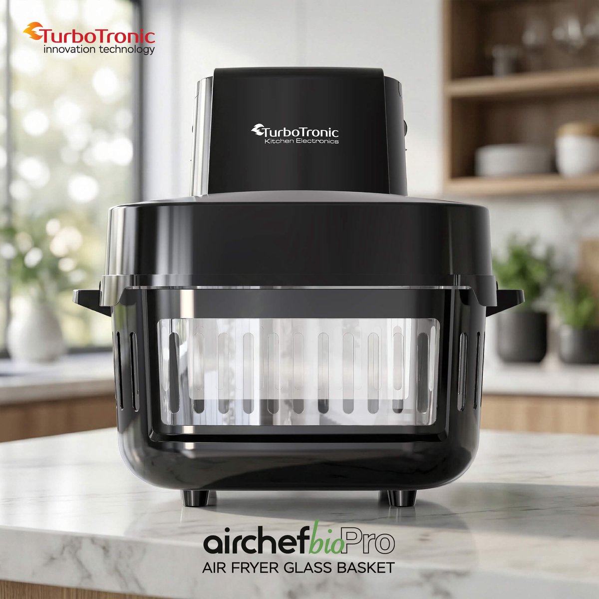 Turbotronic AFG6 Airfryer XXL met glazen bak- BPA & PFAS Vrij - 6L - Heteluchtfriteuse - Dual Heating - 50ºC tot 180ºC - 8 Kookprogramma's - Zwart — afbeelding 2