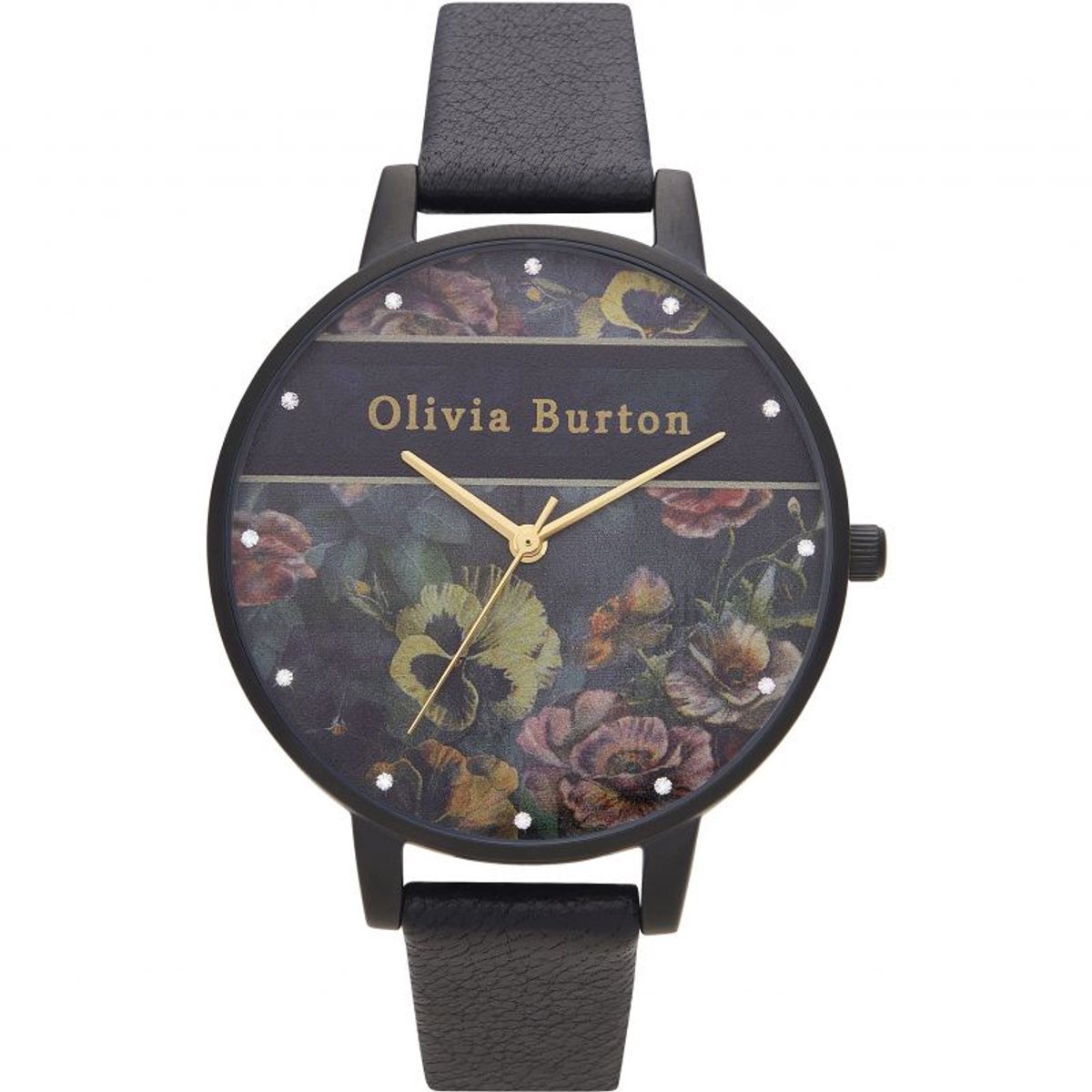 Olivia Burton Varsity Mat Zwart Goud - OB16VS05 - Dameshorloge - Zwart - Goud - 38 MM - Lederen band