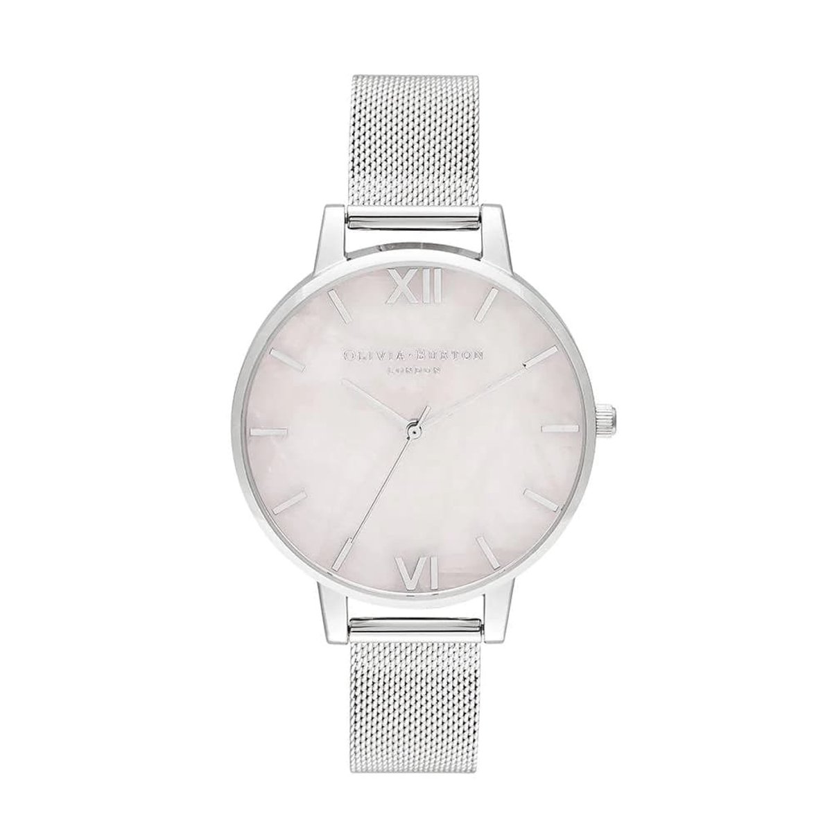 Olivia Burton Halfedelsteen zilver Rozenkwarts - Dameshorloge - OB16SP18 - Mesh band - Zilver - 38 MM