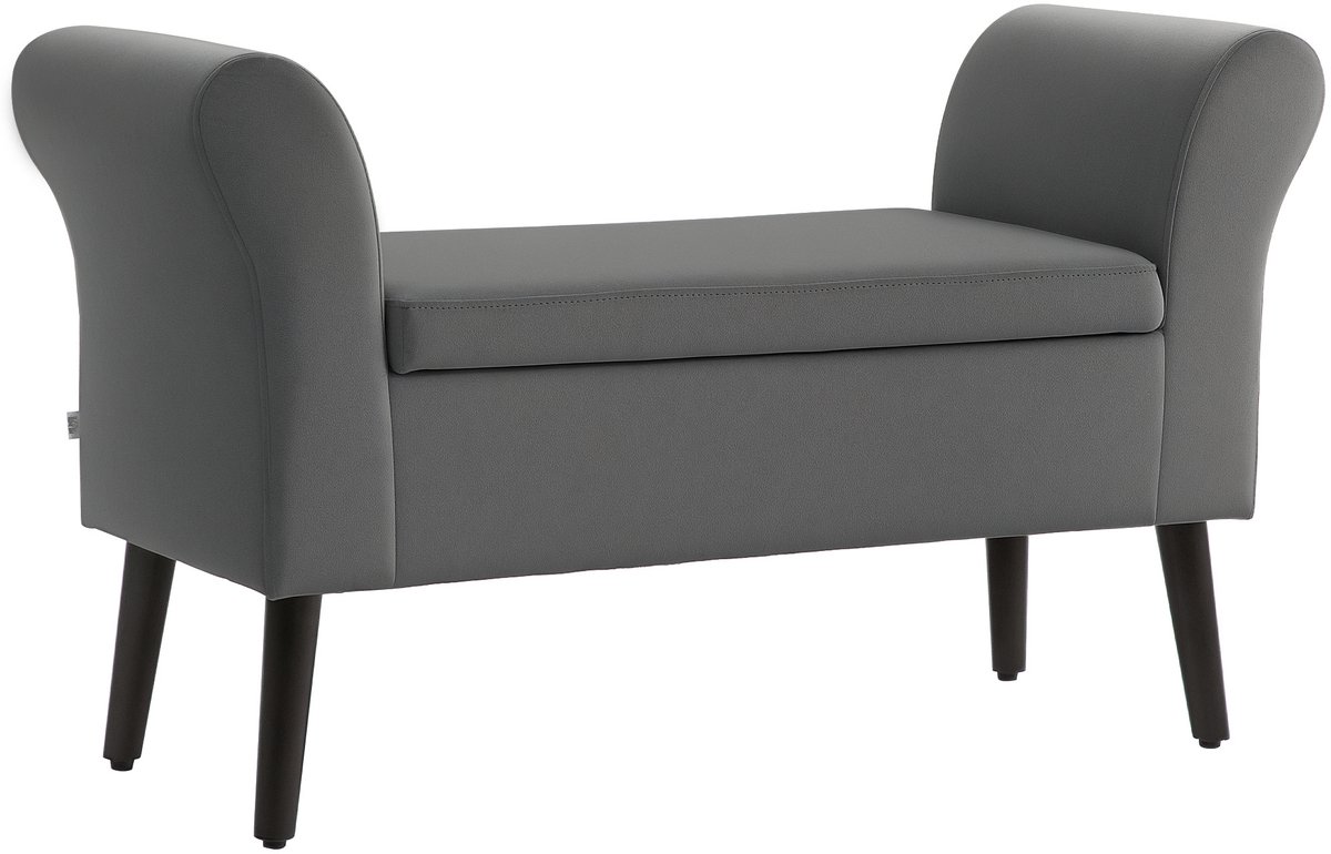 Bank Met Bergruimte – Krukbank Met Armleuningen, Zithoogte 46 cm, Fluweelachtig Polyester, 111,5 x 41 x 65 cm, Donkergrijs