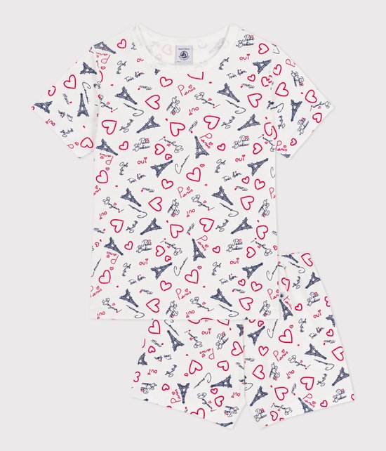 Petit Bateau Korte katoenen kinderpyjama met Parijs-print Jongens Pyjamaset - Wit / Meerkleurig