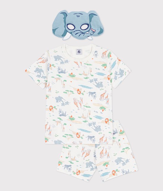 Petit Bateau Korte katoenen verkleedpyjama met savanneprint voor kinderen Jongens Pyjamaset - Wit / Meerkleurig