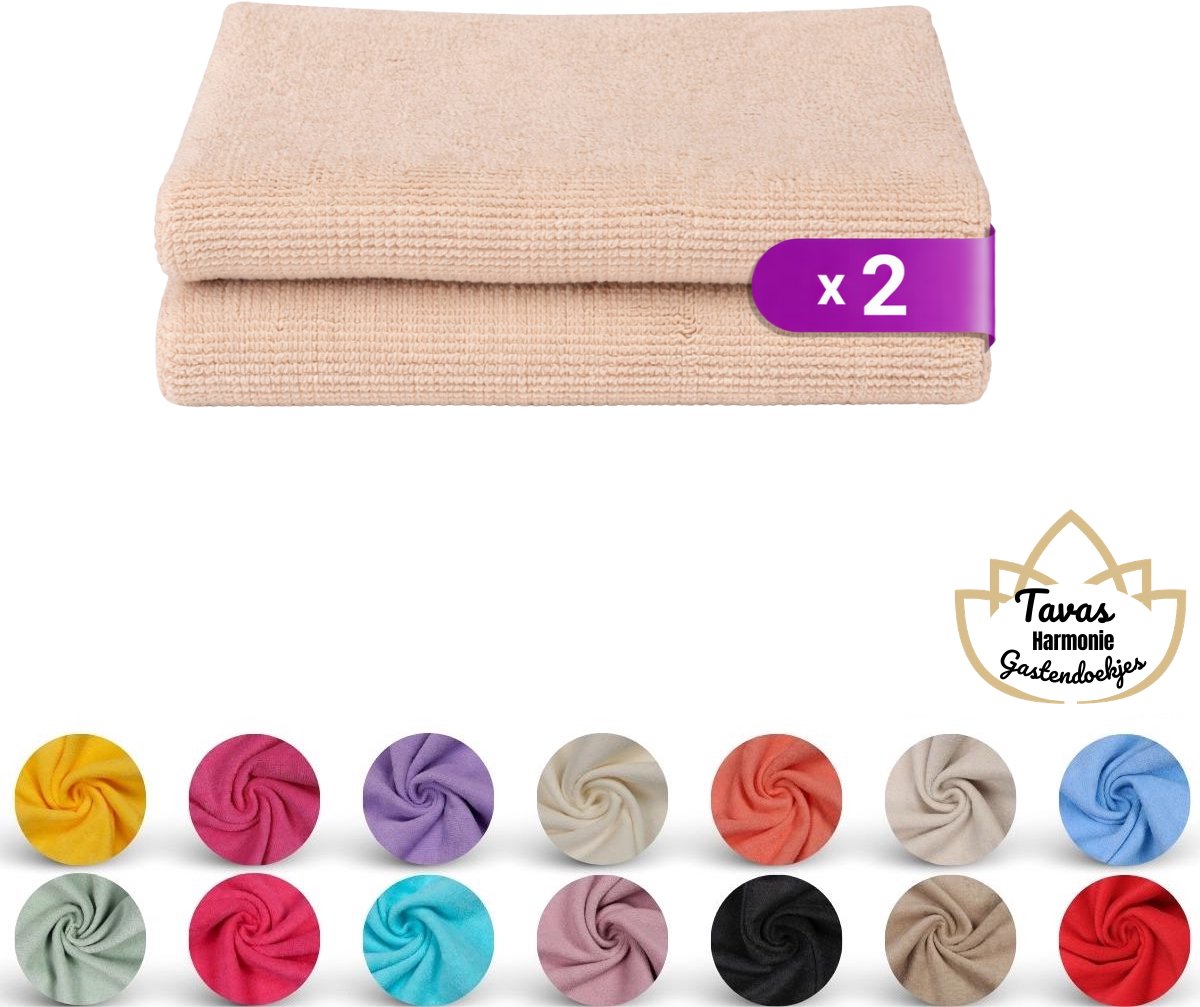Tavas Harmonie Gastendoekjes 30x50 cm Beige Set van 2 100% Katoen Gastenhanddoek Rechthoek Handdoek Keuken Hotelkwaliteit Gastendoek