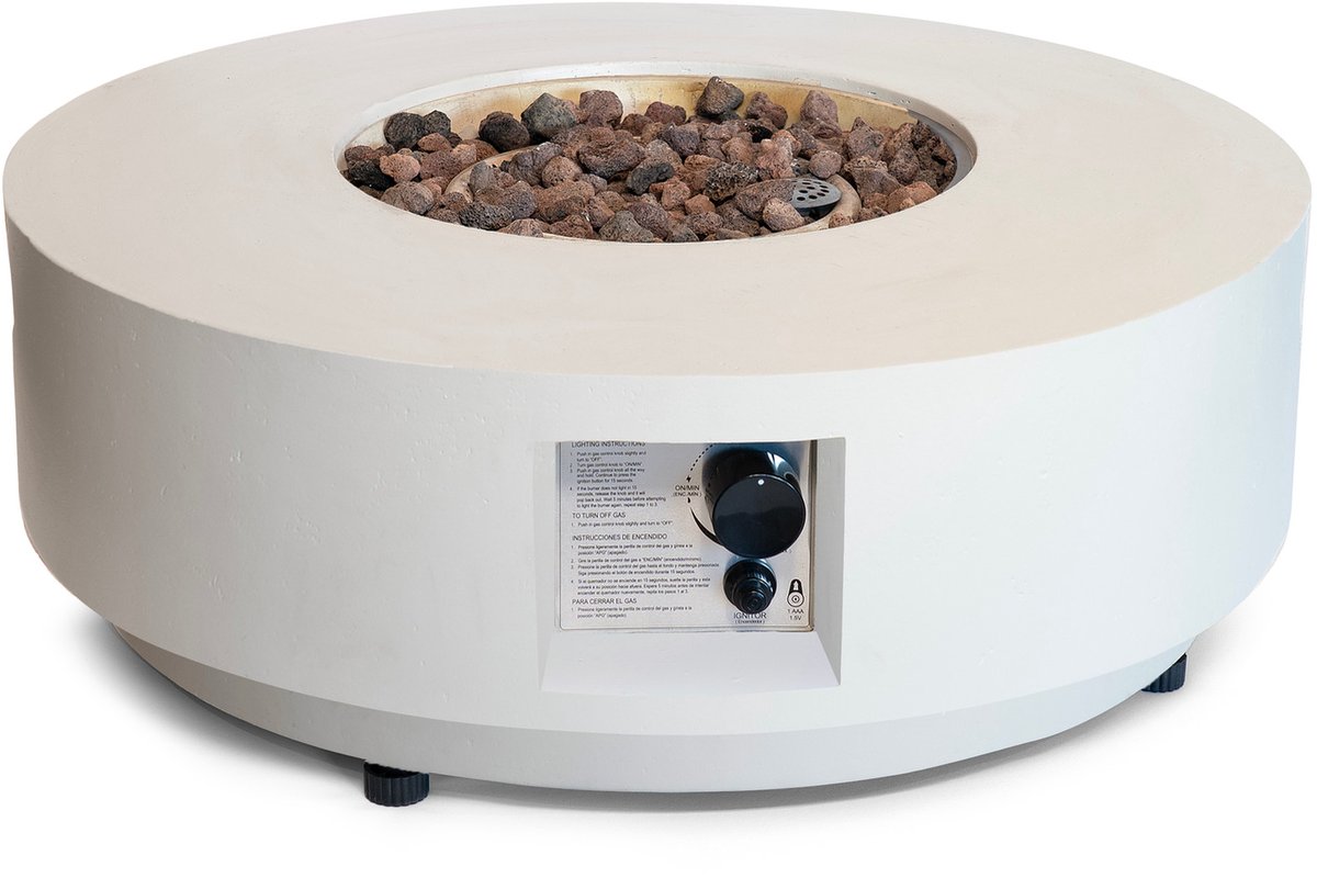 Happy Cocooning Vuurtafel Estate Round 76 Oyster - Composiet - Vuurtafel Gas - Luxe Ronde Terrasverwarmer - 76x76x34 cm