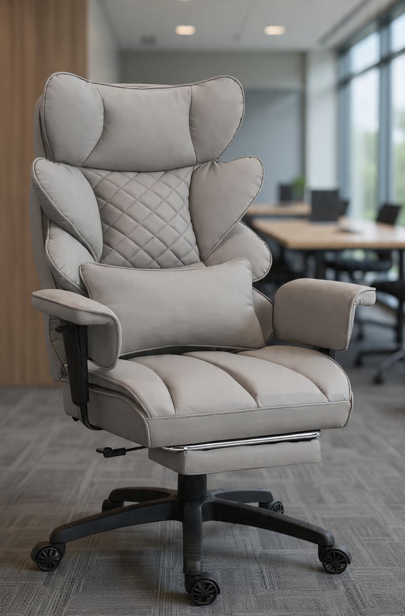 Gaming Chair, Ergonomische Bureaustoel met Pocketveringkussens, Directiestoel met Dubbellaagse Zachte Rugleuning en Verstelbare Lendensteun, Armleuningen en Voetsteun, PC-stoel, PU, Grijs - Casa Se...