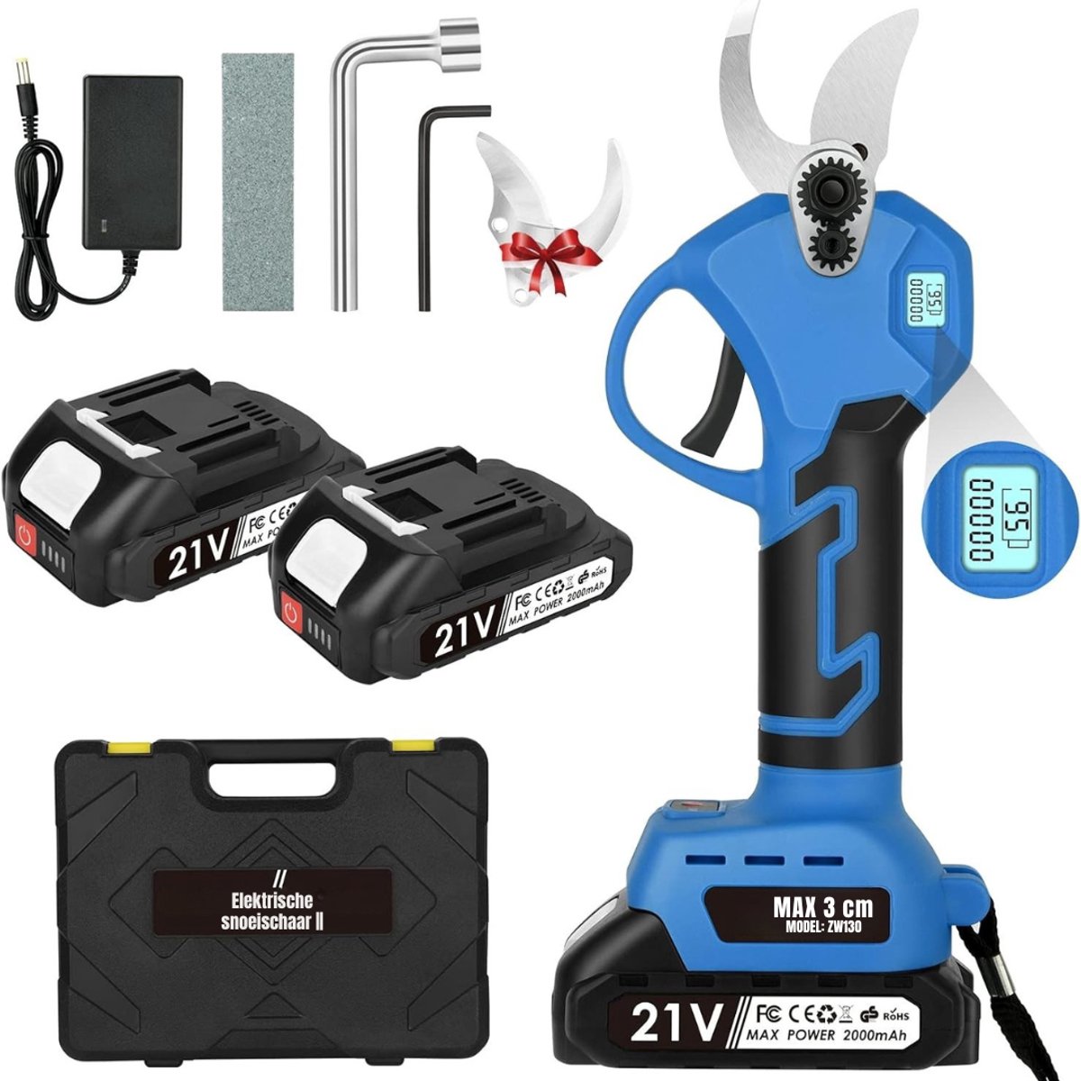 MIRA®Elektrische Snoeischaar - Elektrische Heggenschaar - Elektrisch Mes - Blauw/Zwart - 34cm x 26cm x 1cm