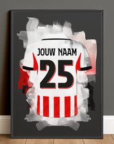Wallofprints - Affiche de football encadrée d'Eindhoven avec personnalisation - naam propre et numéro de maillot - au format A1 - 59,4 x 84,1 cm - Affiche colorée de style aquarelle avec les couleurs du club d'Eindhoven et un peu d'imagination