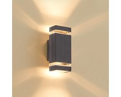 CELAVY Buitenwandlamp Up Down - Zonder Sensor - IP65 Waterdicht - Vierkante Wandlamp Voor Buiten - Inclusief 2x GU10 3000K - Gevelverlichting Voor Huis - Grijs