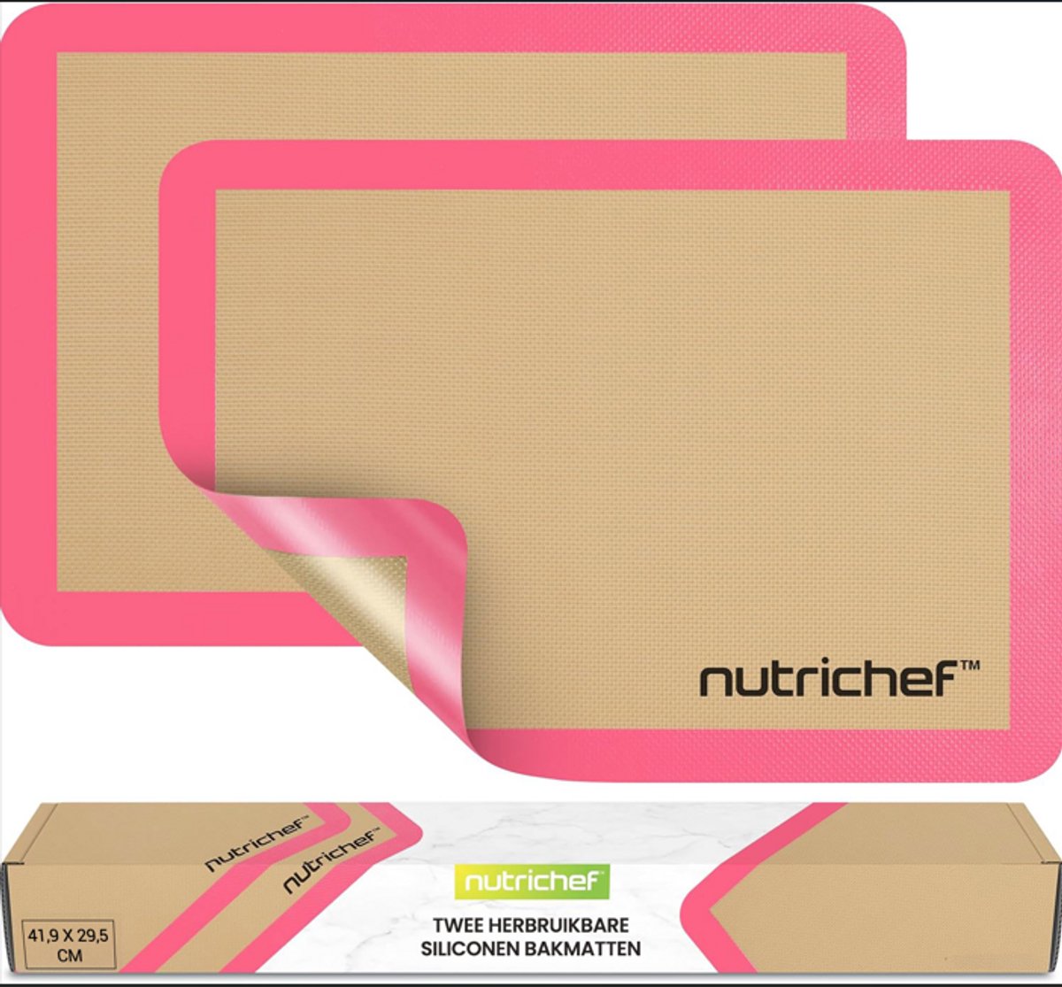 NutriChef - Siliconen Bakmatten - 2-delig - 42x29.5 cm - Roze