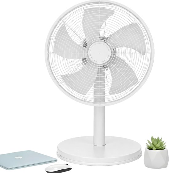 Lomera tafelventilator met metalen behuizing, zwenkfunctie, kantelbaar, 3 snelheden, wit, bureauventilator