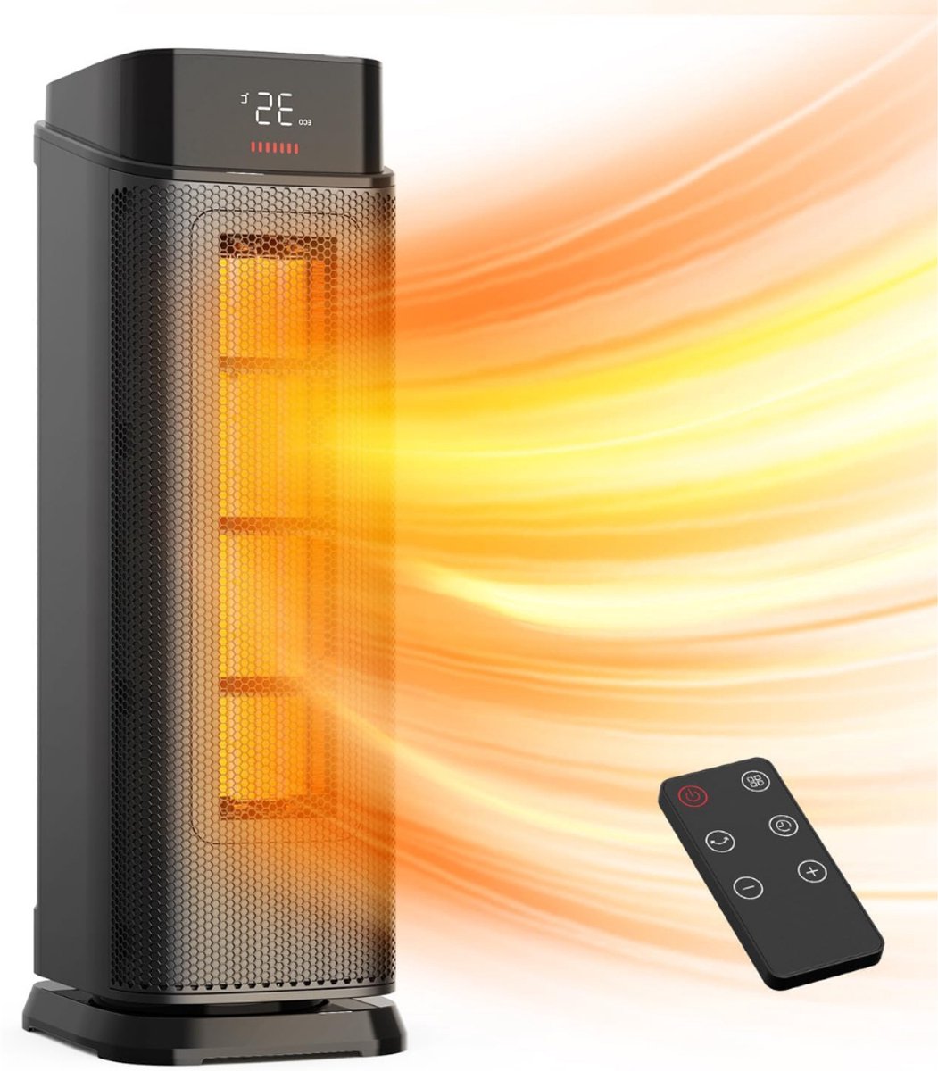 VIN® Elektrische Kachel - Ventilatorkachel – Heaters Elektrisch Voor Binnen - Keramische Kachel - Heater - 4 Standen – 2000W – Tot 70 Graden - Voor Kantoor Op Bureau – Met Timer - Zwart