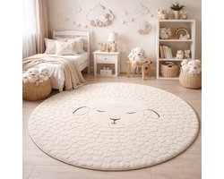 the carpet Elisa – Rond Kinder Vloerkleed & Speelkleed voor Kinderkamer – Onderhoudsvriendelijk & Duurzaam – Crème – Ø 120 cm rond
