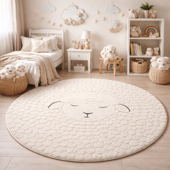 le tapis Elisa, tapis enfant pour chambre d'enfant, tapis de jeu, facile d'entretien, résistant, crème, rond 120 cm