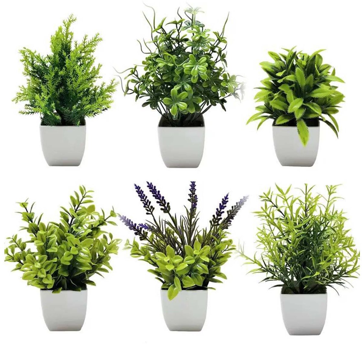Set van 6 kunstplantenarrangementen - Synthetisch groen Ideaal voor woondecoratie in badkamers, slaapkamers en woonkamers Groene plantenornamenten voor binnenshuis