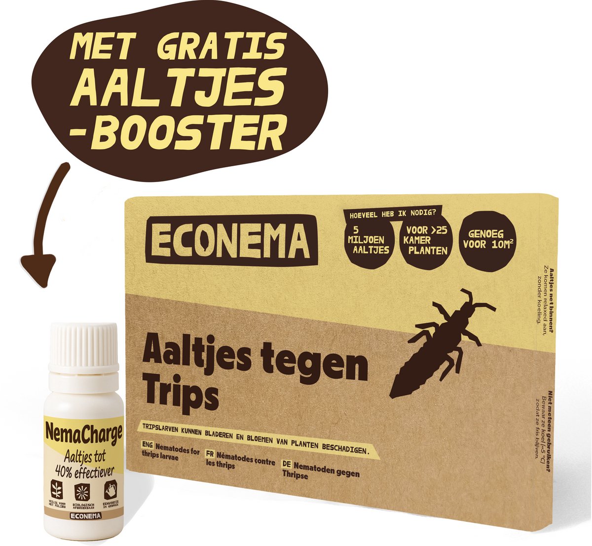 Aaltjes tegen Trips larven - 20 m² - Nu met Aaltjes booster – Trips in kamerplanten – kleine beestjes en bladschade