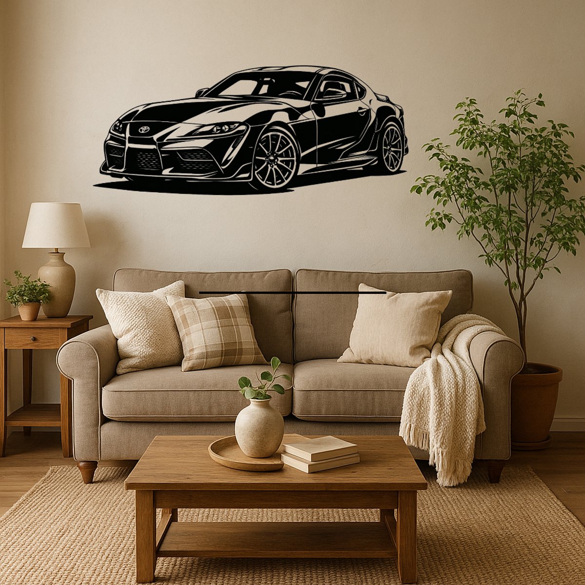 BR2Laser Toyota Supra MK5 – Wanddecoratie – Lasergesneden Hout – Autokunst – 35 cm Breed