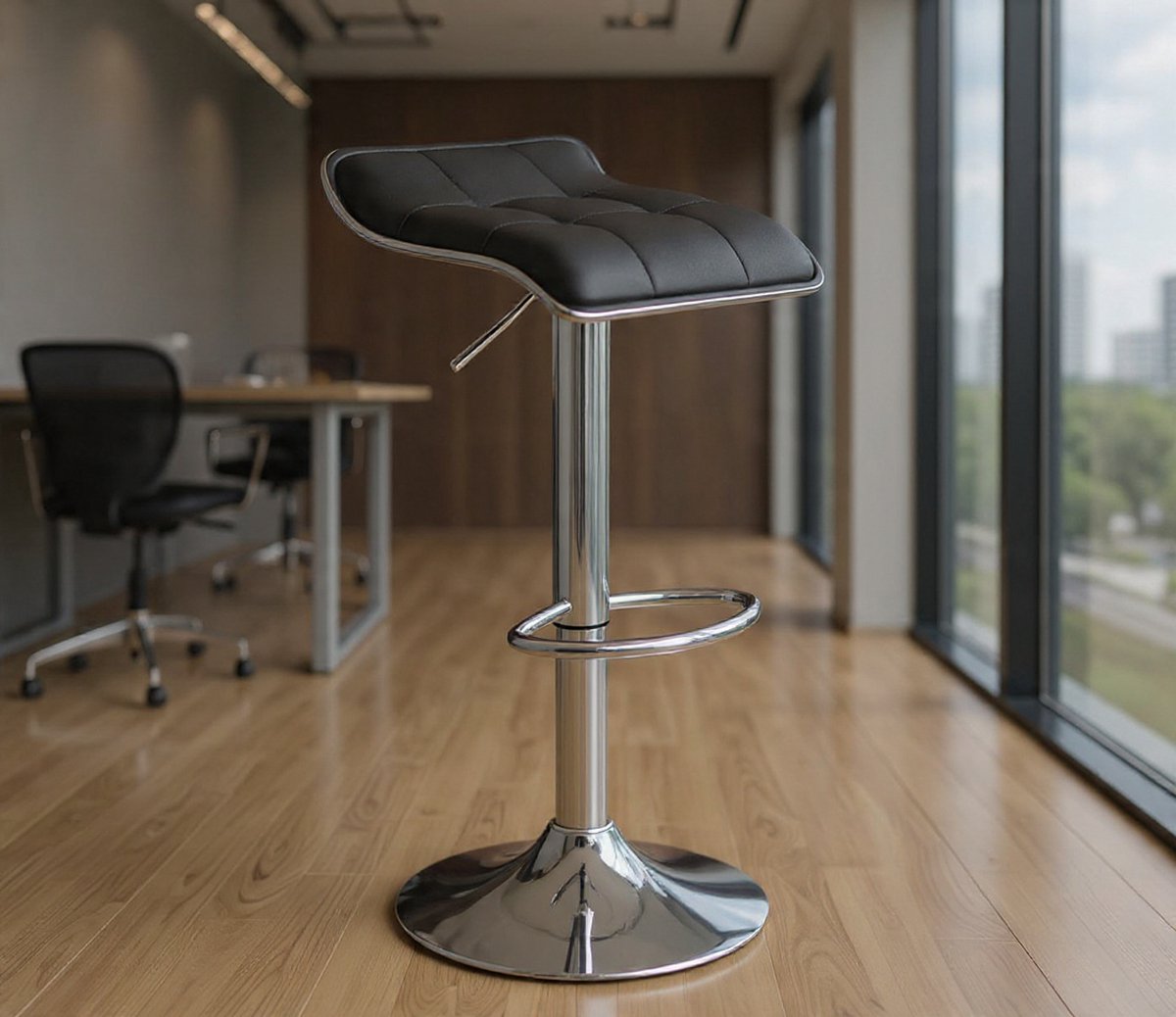 Serena barkrukken set van 2, barkrukken met voetensteun, in hoogte verstelbaar, 360° draaibaar, gemaakt van PU-leer en metaal, voor bar, keuken, woonkamer, café, zwart - Casa Serena – Afmetingen op...