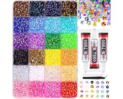 Luxe Strasssteentjes Set -24000 stuks - 24 kleuren - Strass stenen in doos - DIY Strasstenen - afm 3mm - Lijm met pincet - plaksteentjes - voor ambacht, kleding, mokken, schoenen, stof, nagelkunst