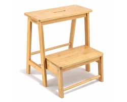BUDDLEY Opstapje Inklapbaar - Bamboe - Keukentrapje 2 treden Opvouwbaar - Opstapkrukje Hout- Opvouwbaar - Keukentrapje Hout - Opstapje Hout 2 treden…