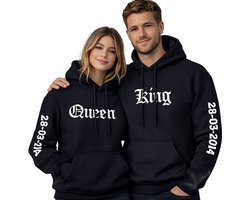 King & Queen Hoodie Set – Gepersonaliseerd met Datum op de Mouw – Koppel Hoodies – maat XXXL - Livingstickers