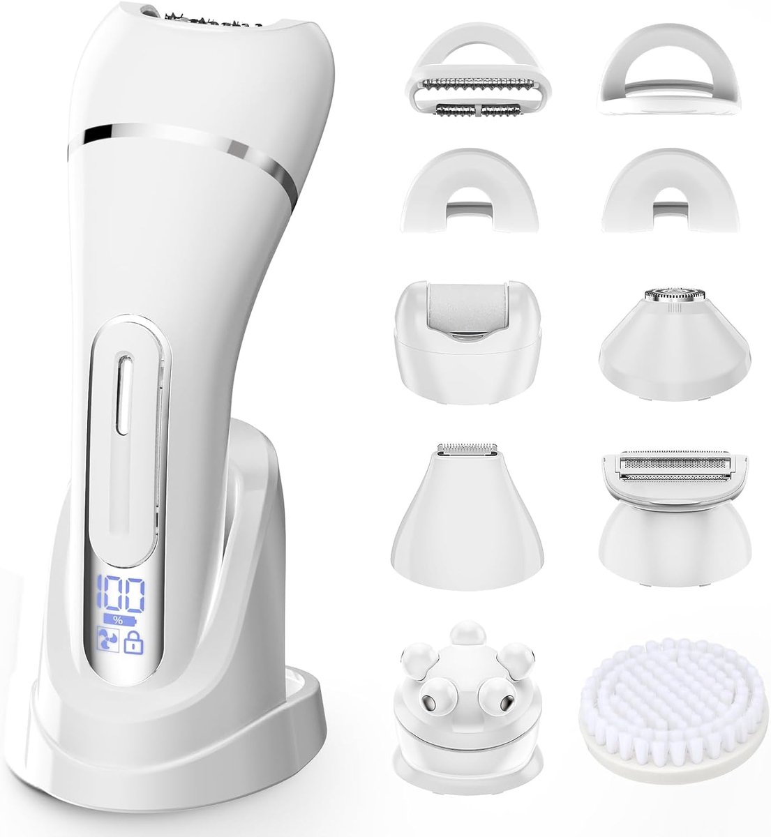 2026 Nieuw 7 in 1 Ladyshaves voor vrouwen - Elektrisch Scheerapparaat - Trimmer voor Vrouwen & Dames - Waterdichte - Zachte Trimmer Voor Lichaam En Gevoelige Zones - Voor Gezicht/Oksels/Benen/Bikinilijn - Wit